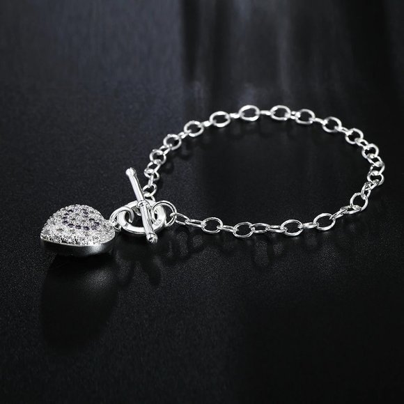 Toggle w/ Crystal Heart Pendant 7" Bracelet - Picture 3 of 7